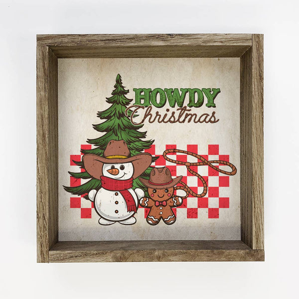 Western Howdy Christmas Snowman - Western Holiday Canvas Art