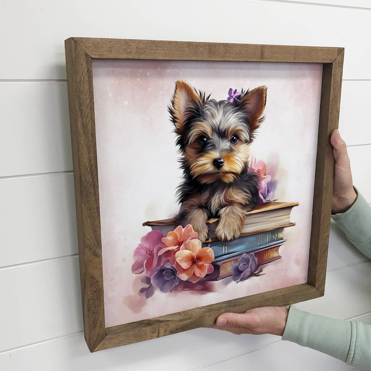 Yorkie Puppy Books - Puppy Canvas Art - Book Wall Art