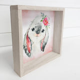 Little Girl Bunny Watercolor Small Whitewash Framed Decor