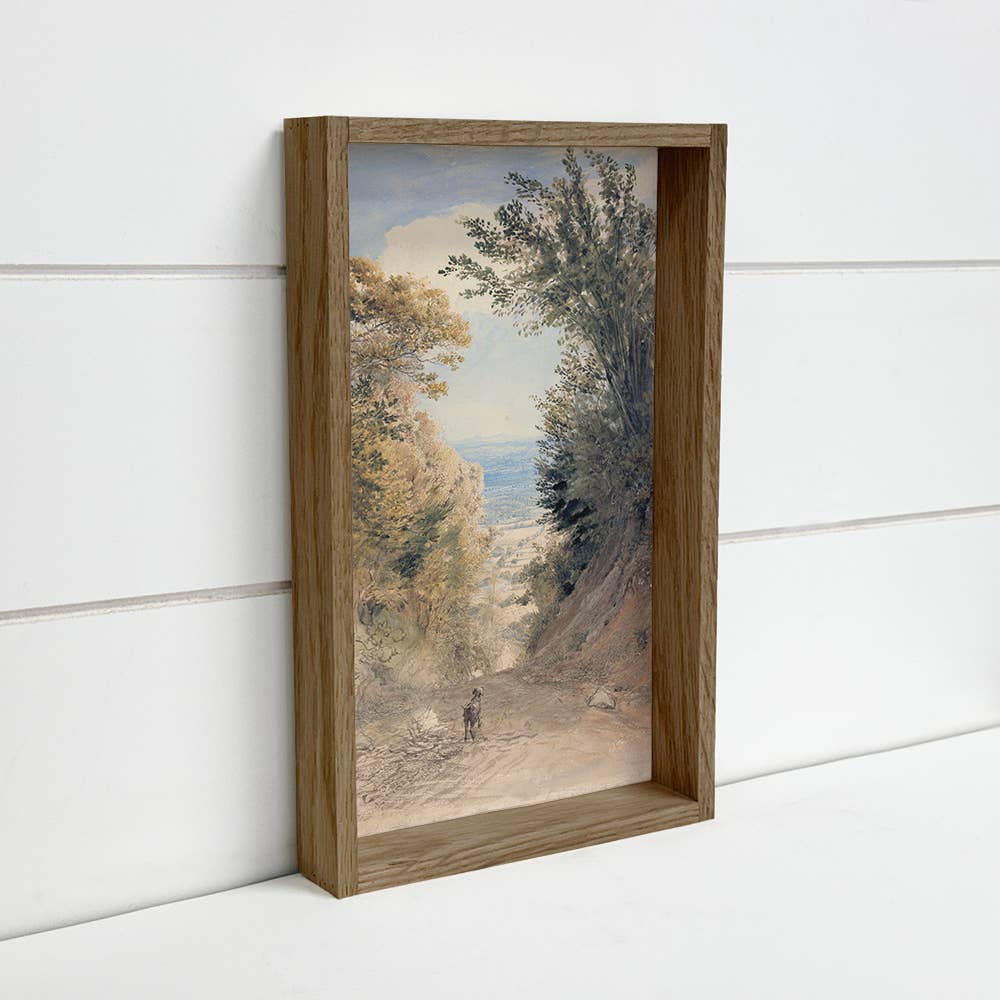 Dog on a Path - Dog Canvas Art - Wood Framed Wall Art