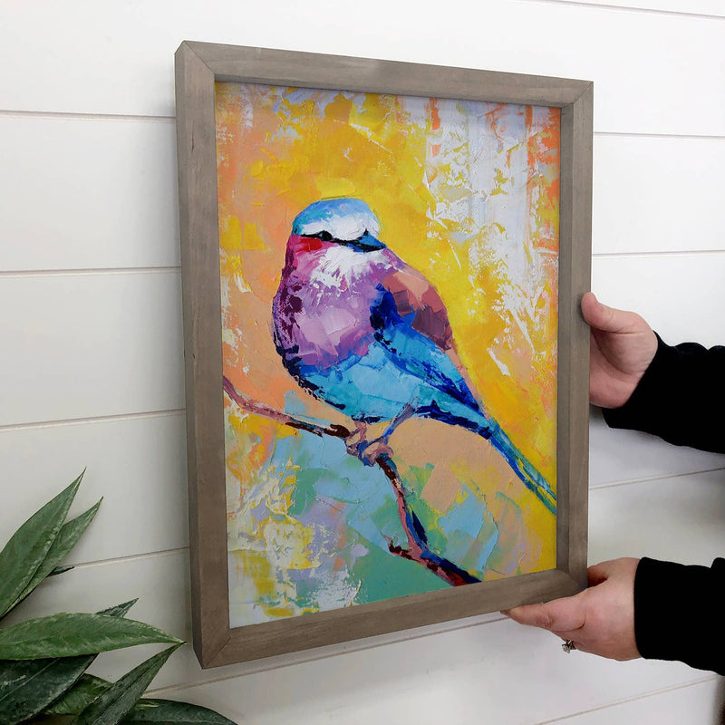 Colorful Sparrow Bird Painting - Framed Nature Watercolor