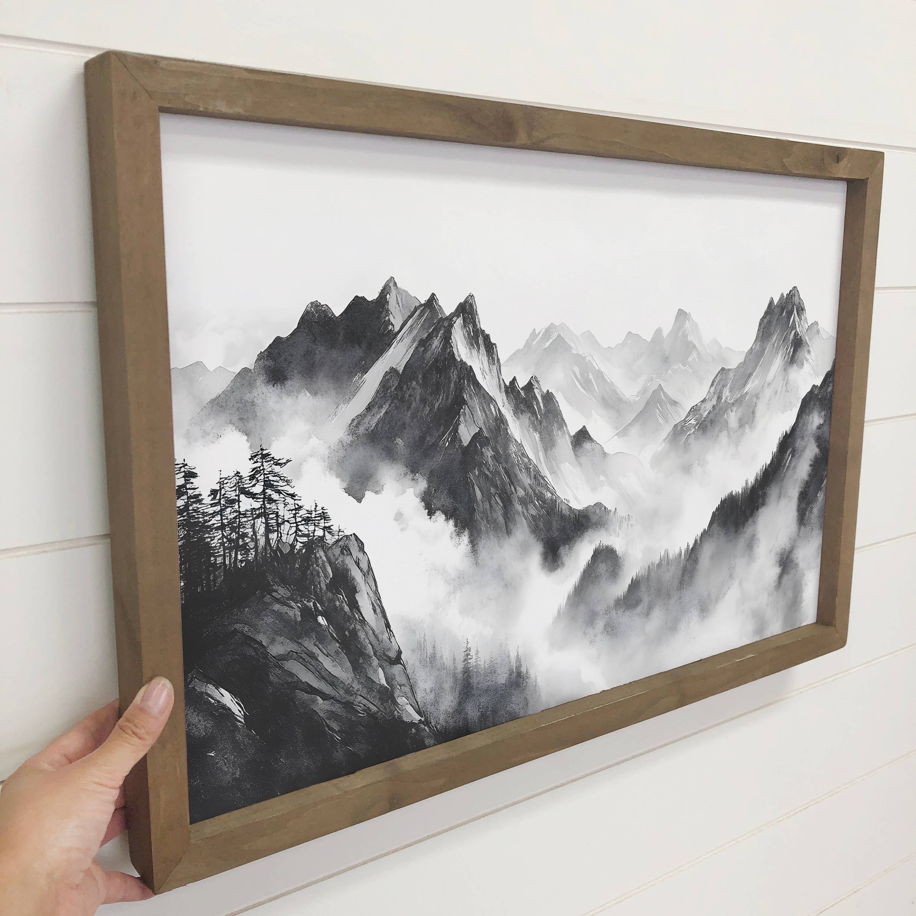 Monochromatic Mountain Ridge - Nature Canvas Art - Framed