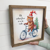 Christmas Bear on Bike - Cute Holiday Animal - Framed Decor