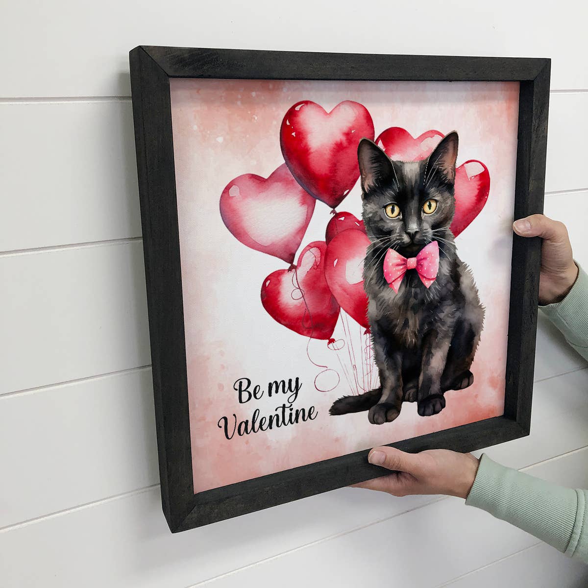 Be My Valentine Black Cat - Cute Cat Canvas Art - Wood Frame