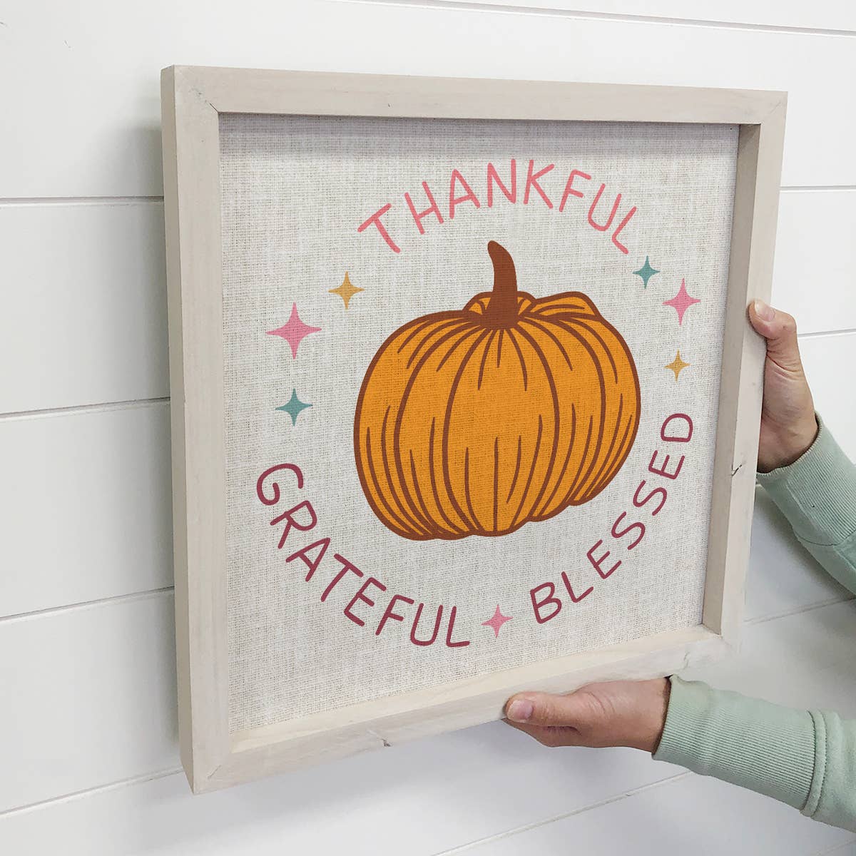 Thankful Grateful Blessed Retro Canvas Art - Framed Wall Art