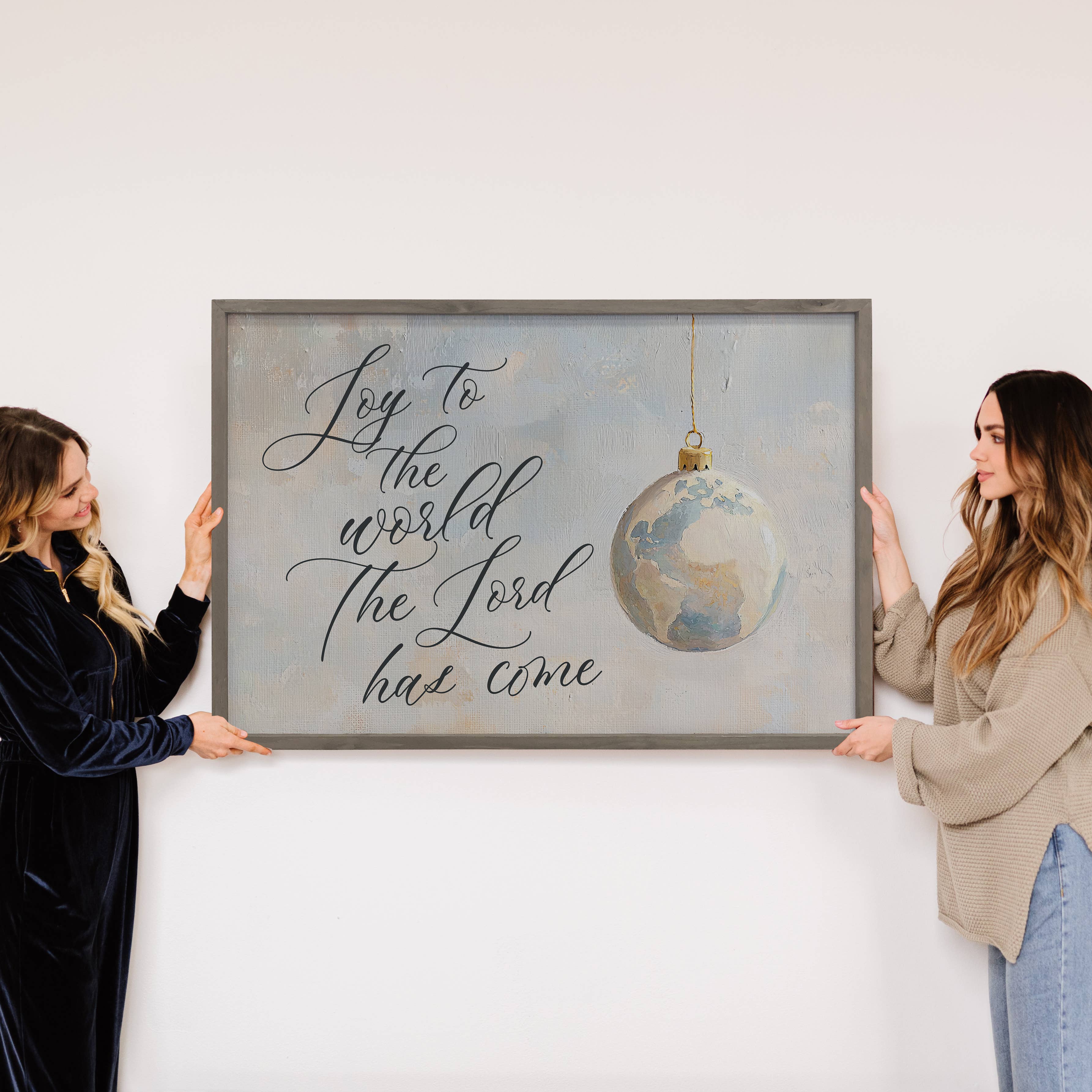 Joy to the World - Cute Holiday Sign Canvas Art - Wood Frame