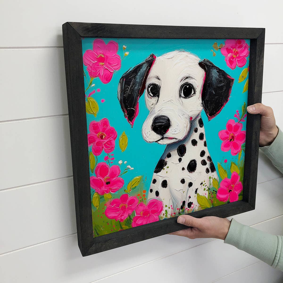 Dalmatian and Pink Flowers - Dog and Flowers Canvas Art