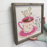 Folksy You Me and a Cup of Tea - Tea Cup Canvas Art - Framed