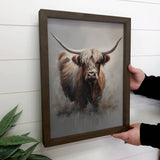 Gray Highland Cow - Farmhouse Canvas Art - Framed Nature Art