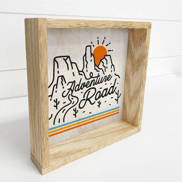 Adventure Road Sunset Rainbow Small Canvas Framed Wood Sign