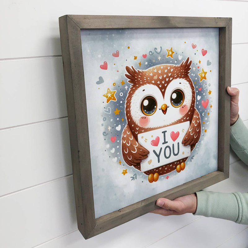 I Love You Owl - Valentines Day Owl Canvas Art - Framed