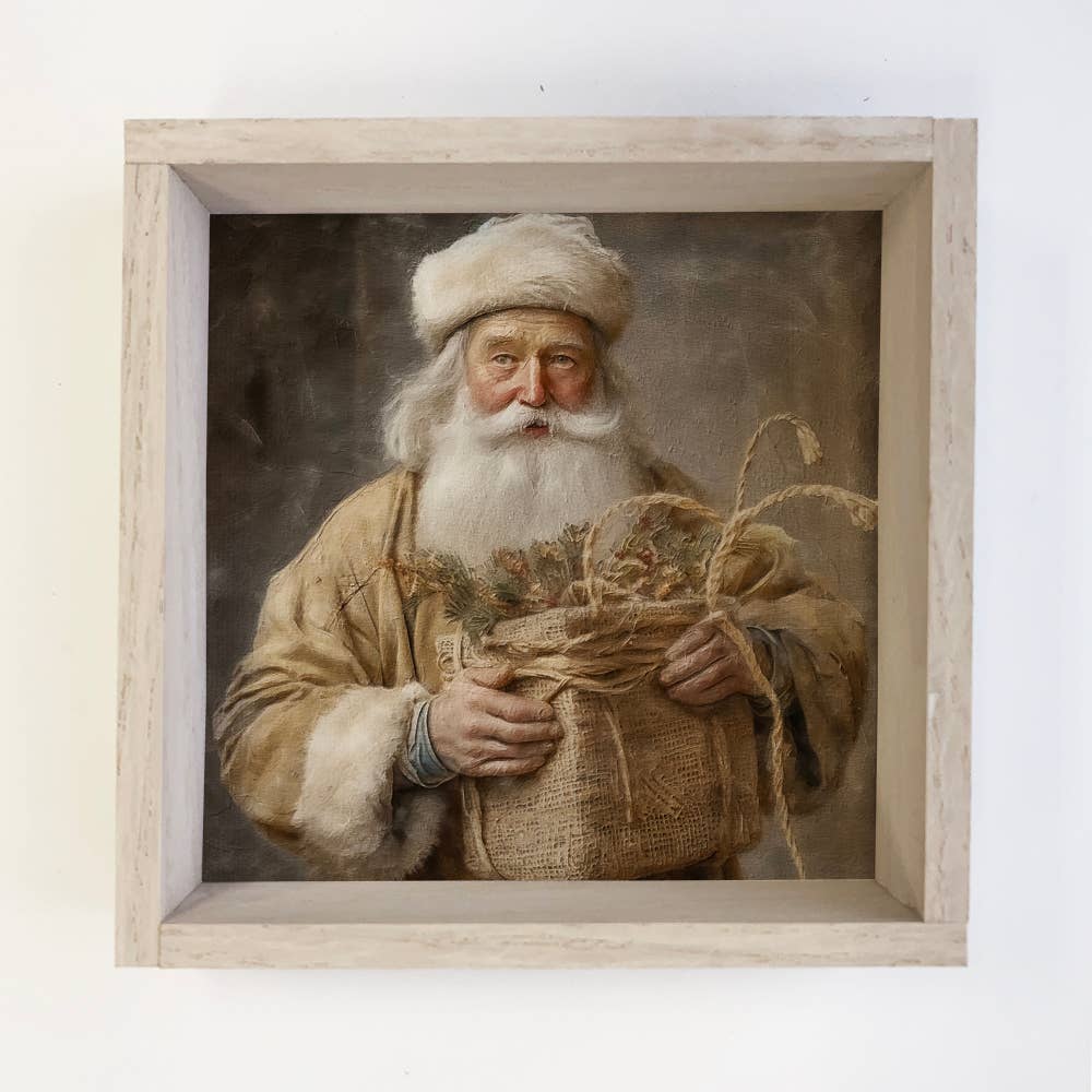 Set of 8 Vintage Santa Art Framed Boxed Signs