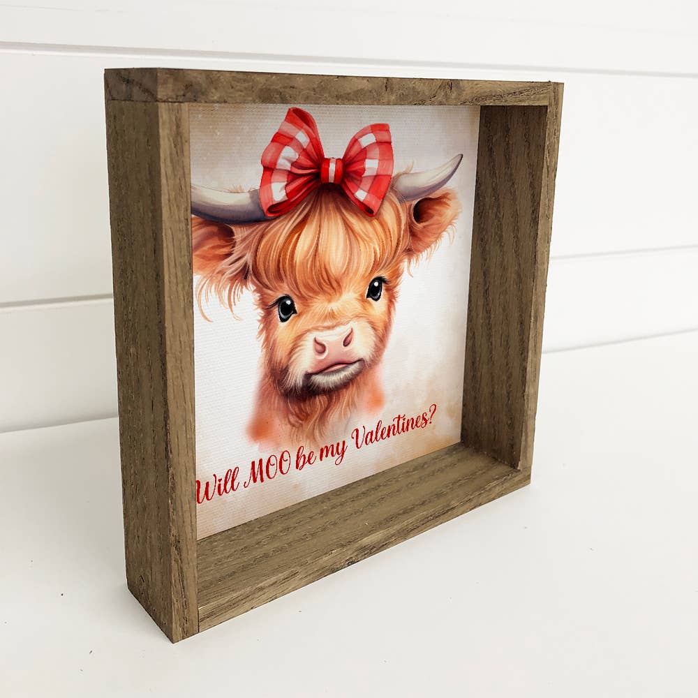 Will Moo Be My Valentine Highland Cow - Cow Canvas Art