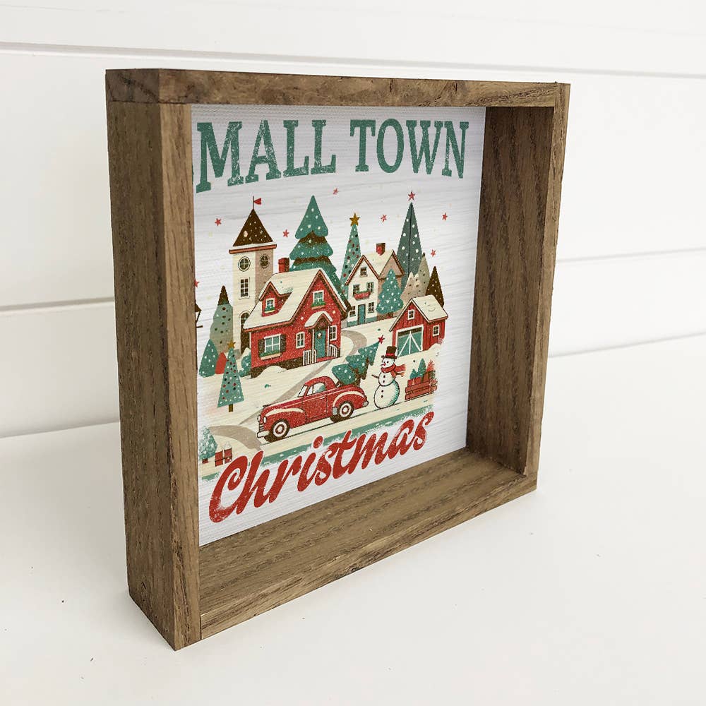 Small Town Christmas - Christmas Canvas Art - Wood Framed