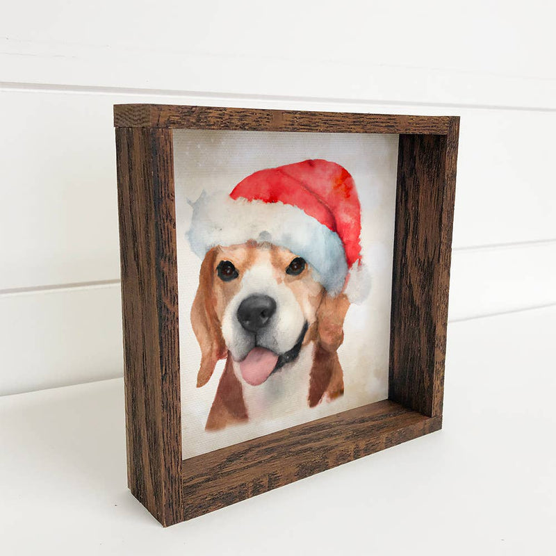 Beagle Dog in Santa Hat Christmas Small Canvas Sign