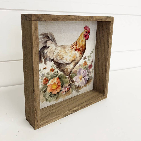 Vintage Chicken Flowers - Spring Time Chicken Canvas Art