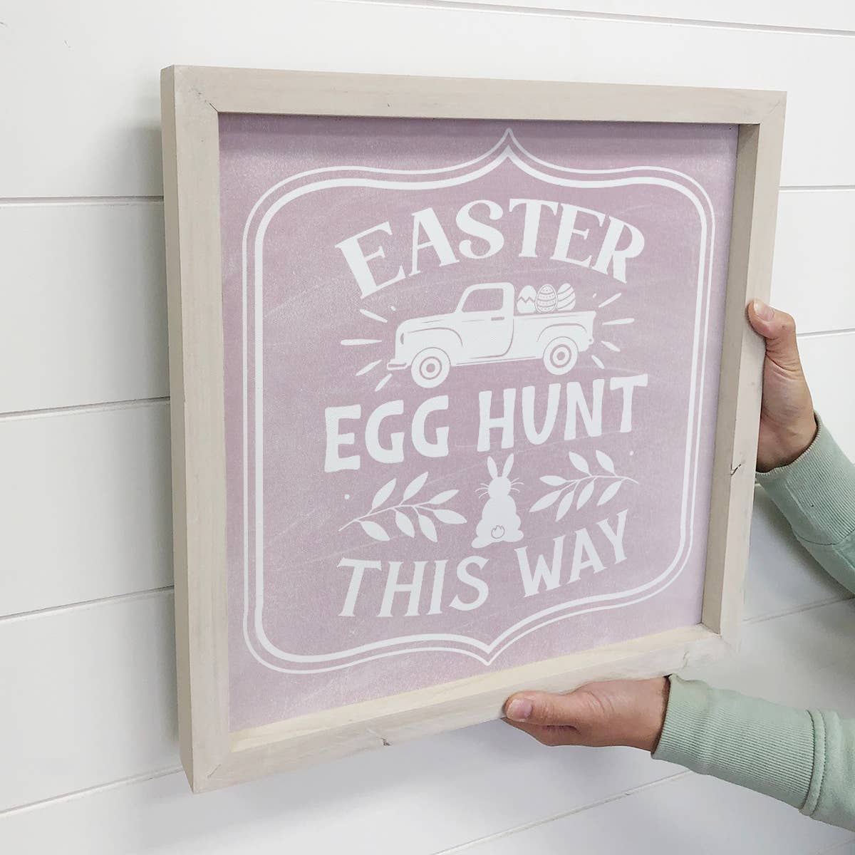 Easter Egg Hunt This Way - Easter Word Sign - Wood Framed