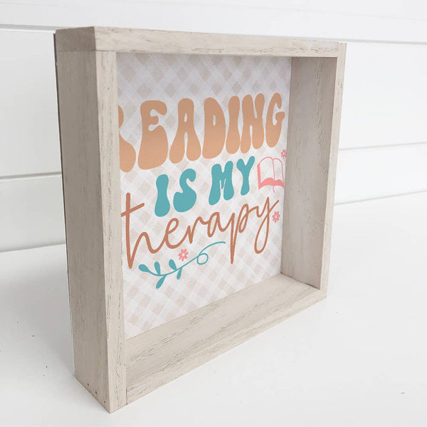 Reading Is My Therapy - Book Lover Word Art - Wood Framed