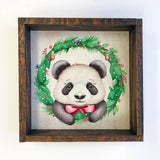 Christmas Wreath Panda - Cute Holiday Animal - Framed Decor