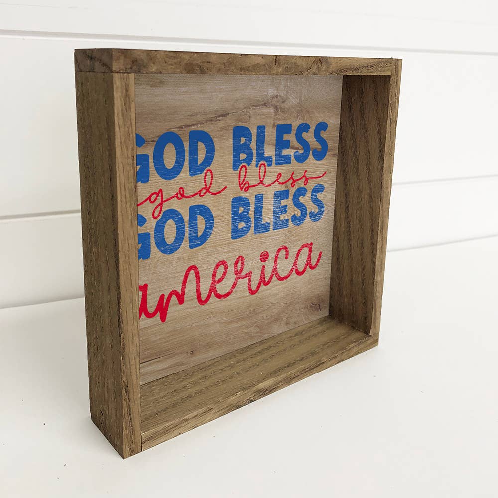 4th of July God Bless America - Patriotic Word Art Framed