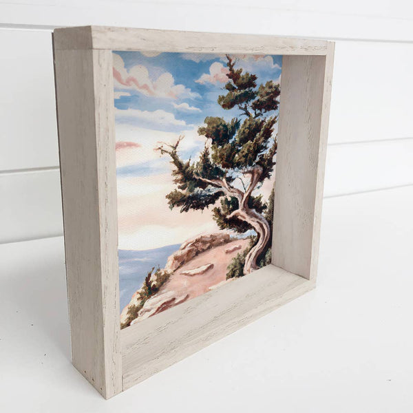 Desert Juniper Tree Small Box Sign with Whitewash Frame