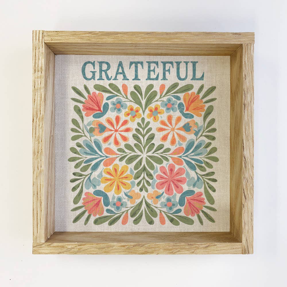 Grateful Flowers - Flower Collage Canvas Art - Wood Framed