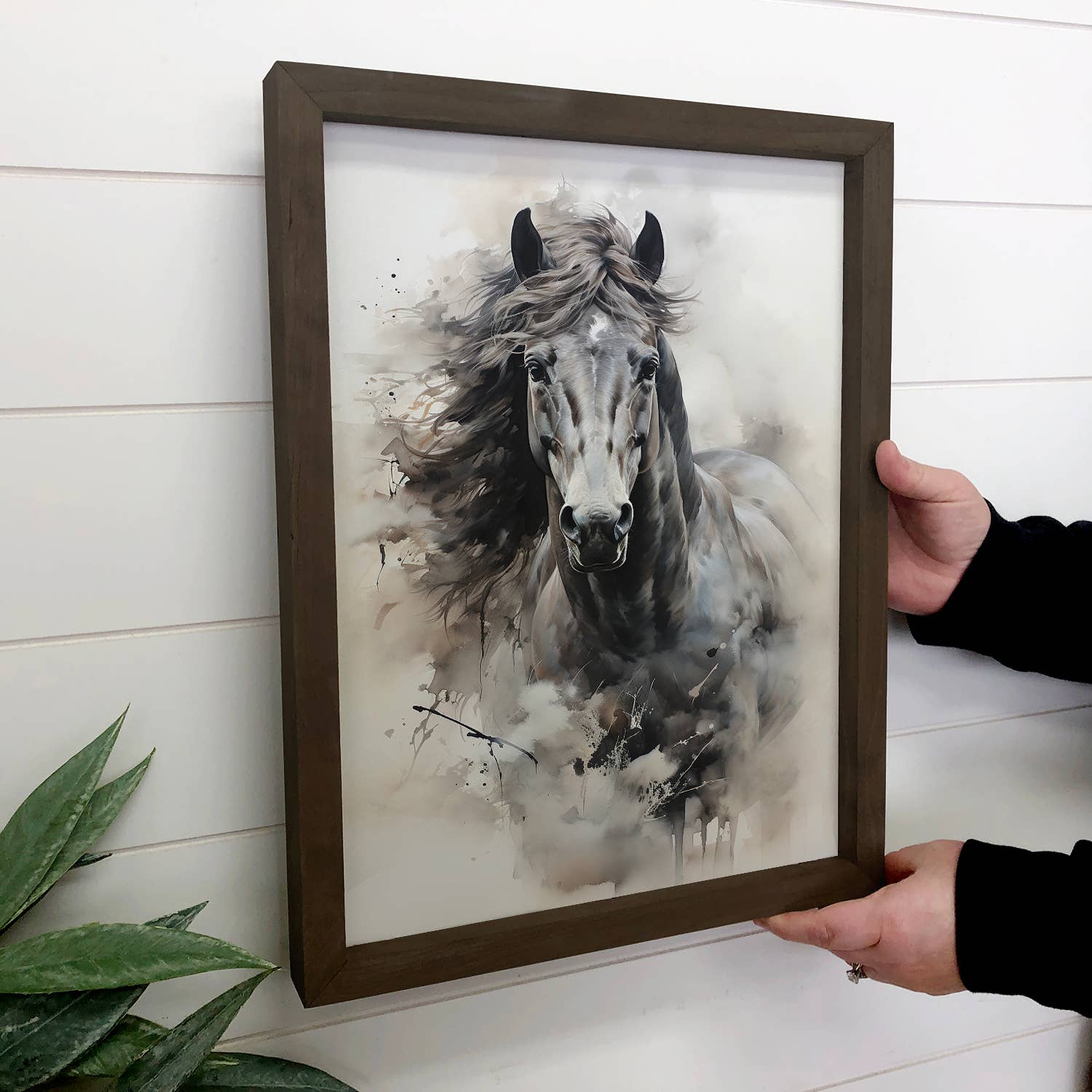 Black Ink Stallion - Farmhouse Canvas Art - Wood Framed Art
