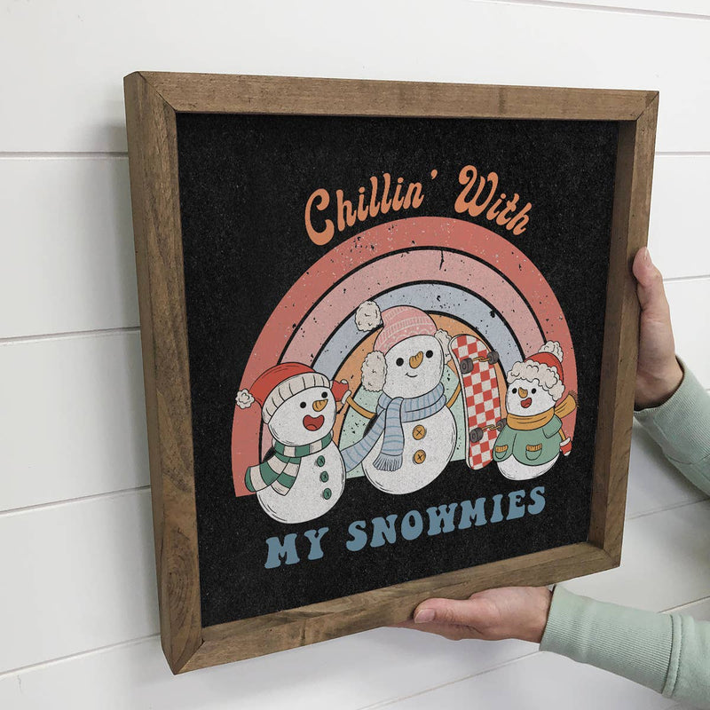 Retro Chillin' With My Snowmies - Funny Snowman Canvas Art