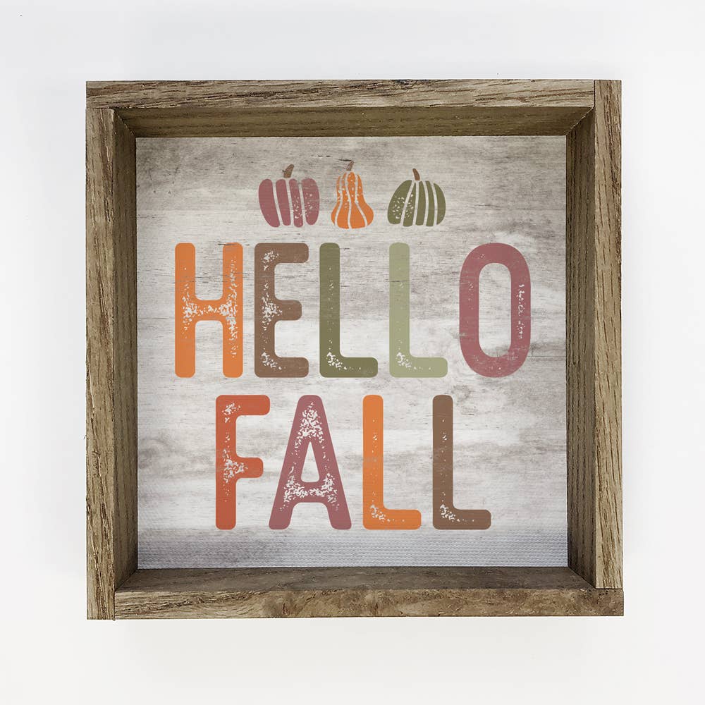 Hello Fall Block Letters - Fall Word Canvas Art - Wood Frame