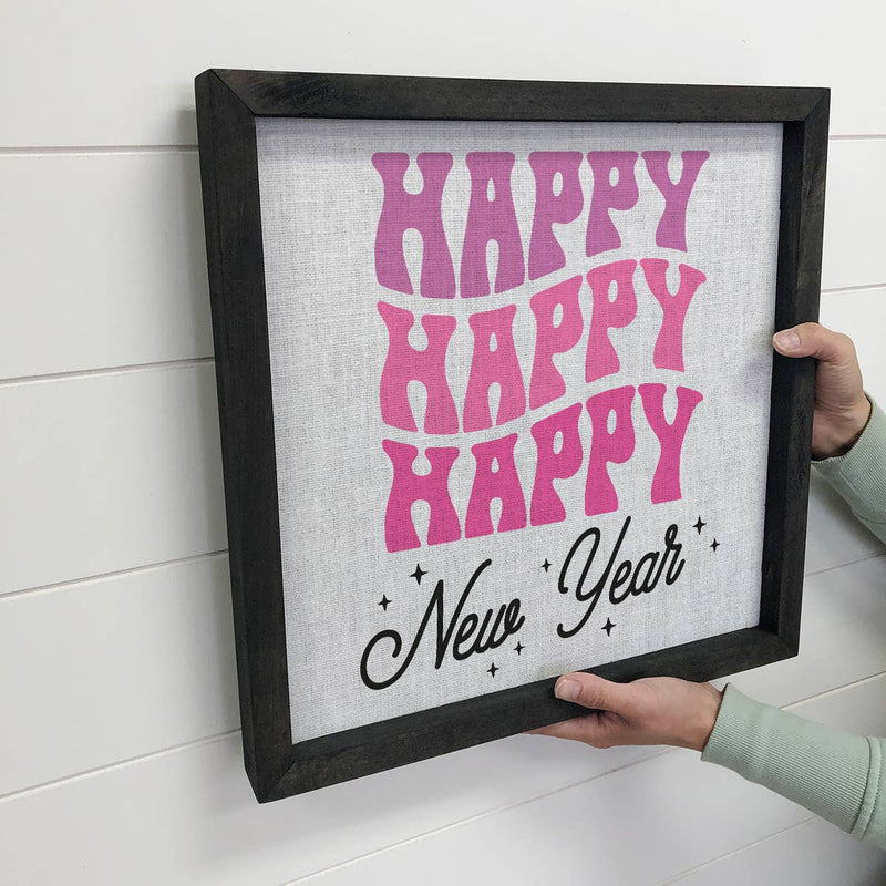 Happy New Years Pink - New Years Canvas Art - Wood Framed