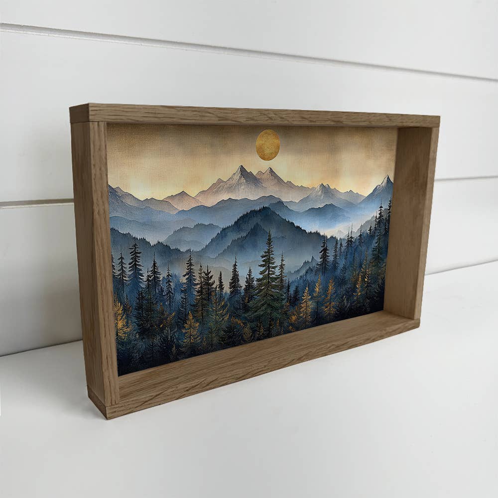 Navy Mountain Glory - Mountain Landscape Art - Wood Framed