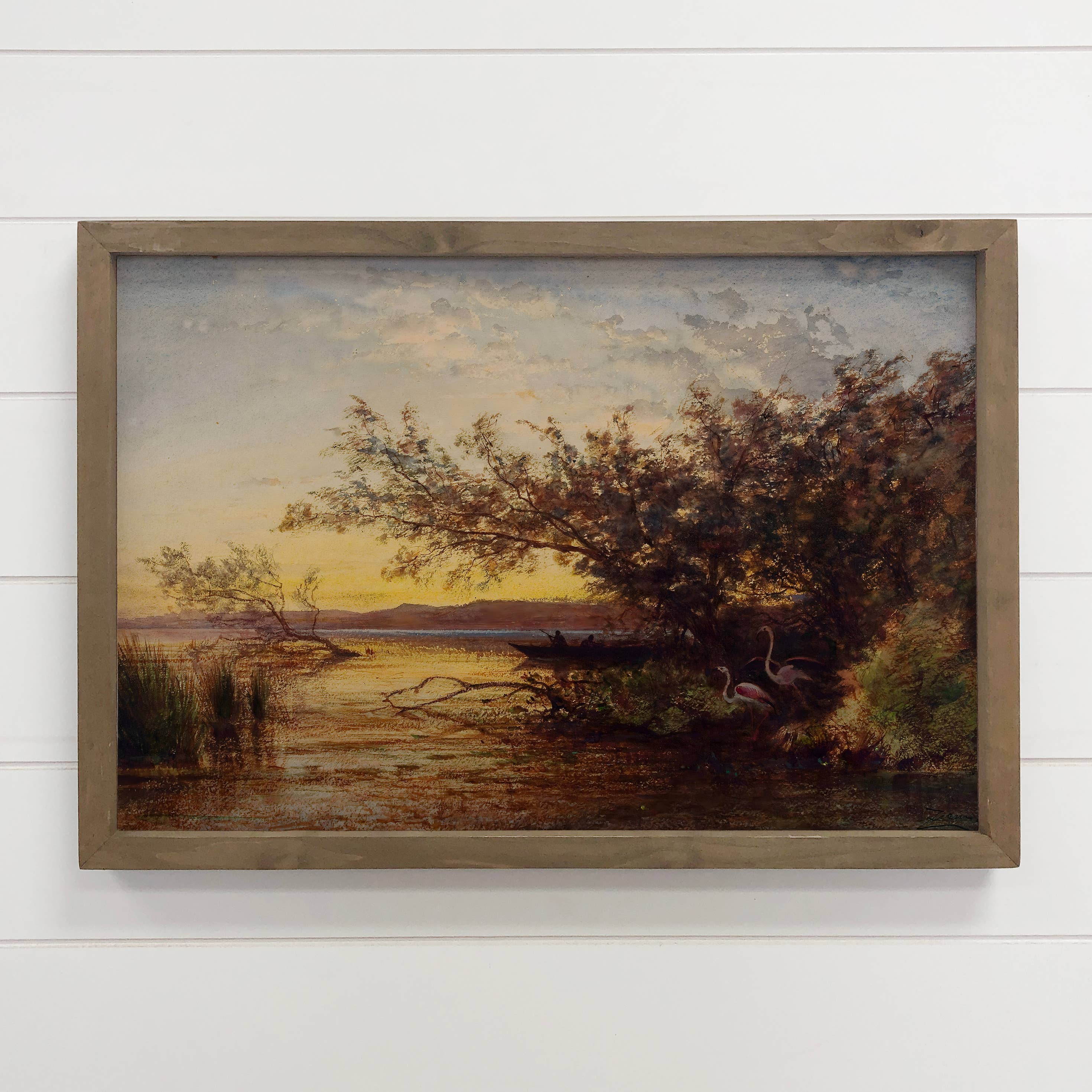 Flamingo Sunset - Bird Canvas Art - Wood Framed Wall Art