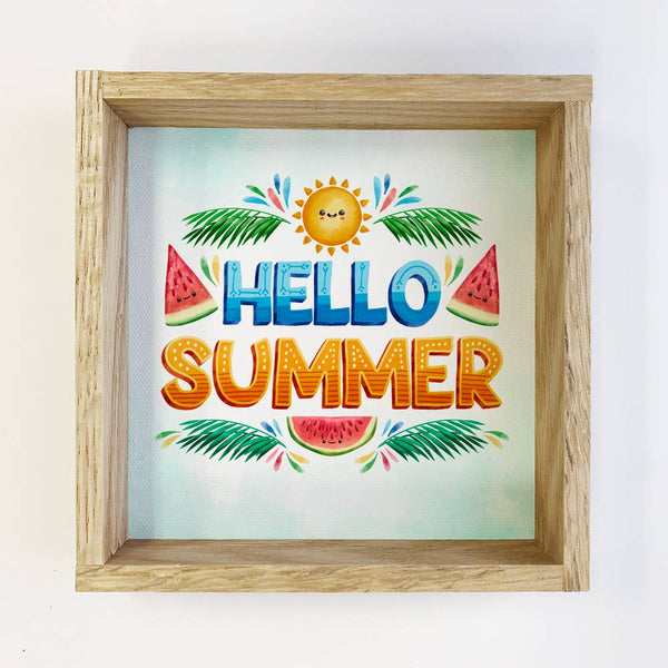 Hello Summer Fun Colorful Mantel Sign with Natural Frame