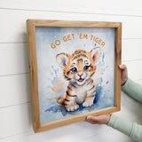 Go Get 'Em Tiger Wall Art - Cute Nursery Canvas Art - Framed