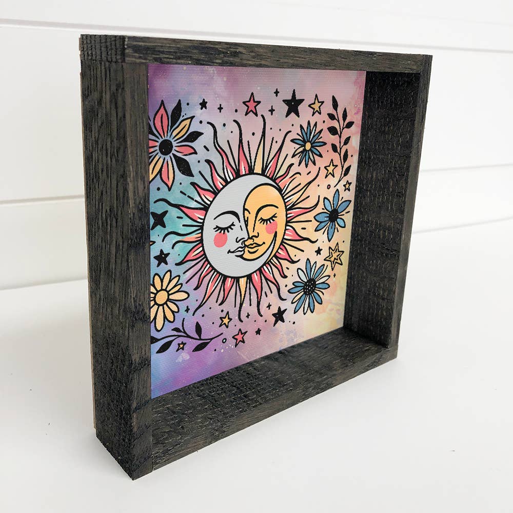 Celestial Sun and Moon - Sun Moon Canvas Art - Wood Framed