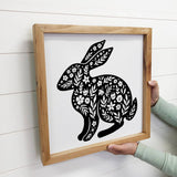 Folk Art- Black and White Bunny- Small Canvas and Frame