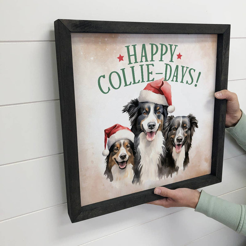 Happy Collie Days - Cute Holiday Animal Canvas Wall Art