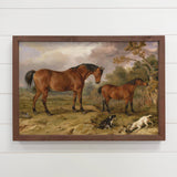 Horses and Dogs - Framed Animal Canvas Art - Wood Framed Art