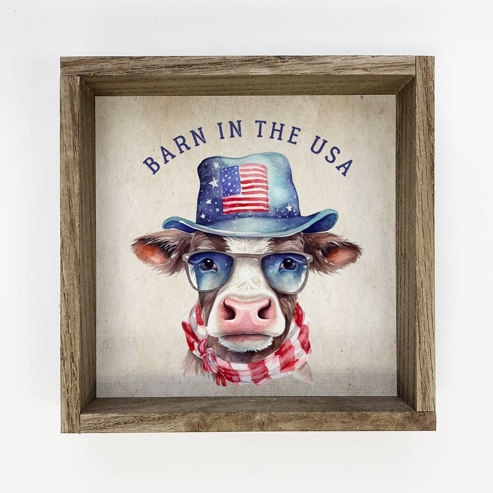 Cow Barn in the USA - Funny 4th of July Art - Funny Farm Art