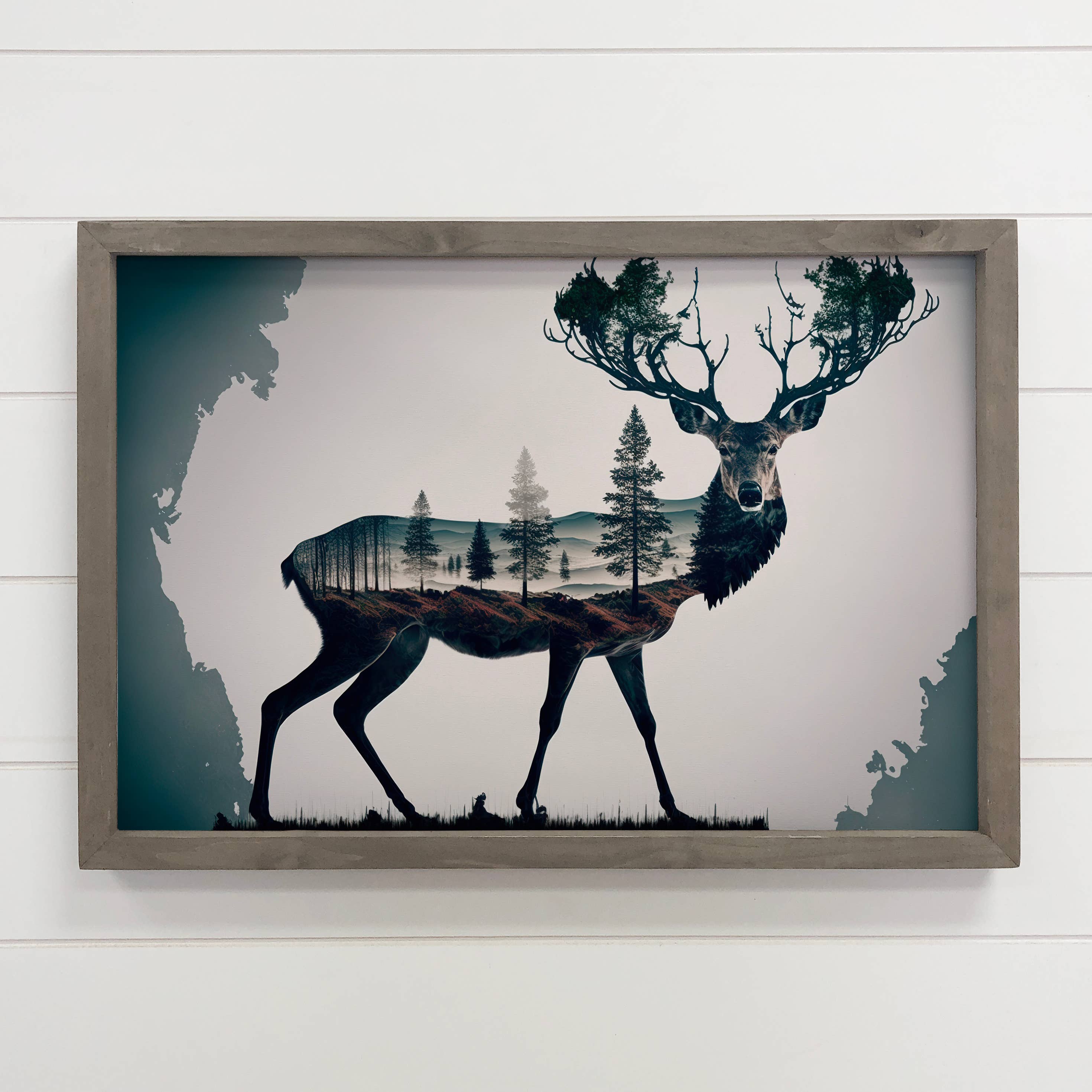 Elk Double Exposure - Wildlife Canvas Art - Wood Framed Art