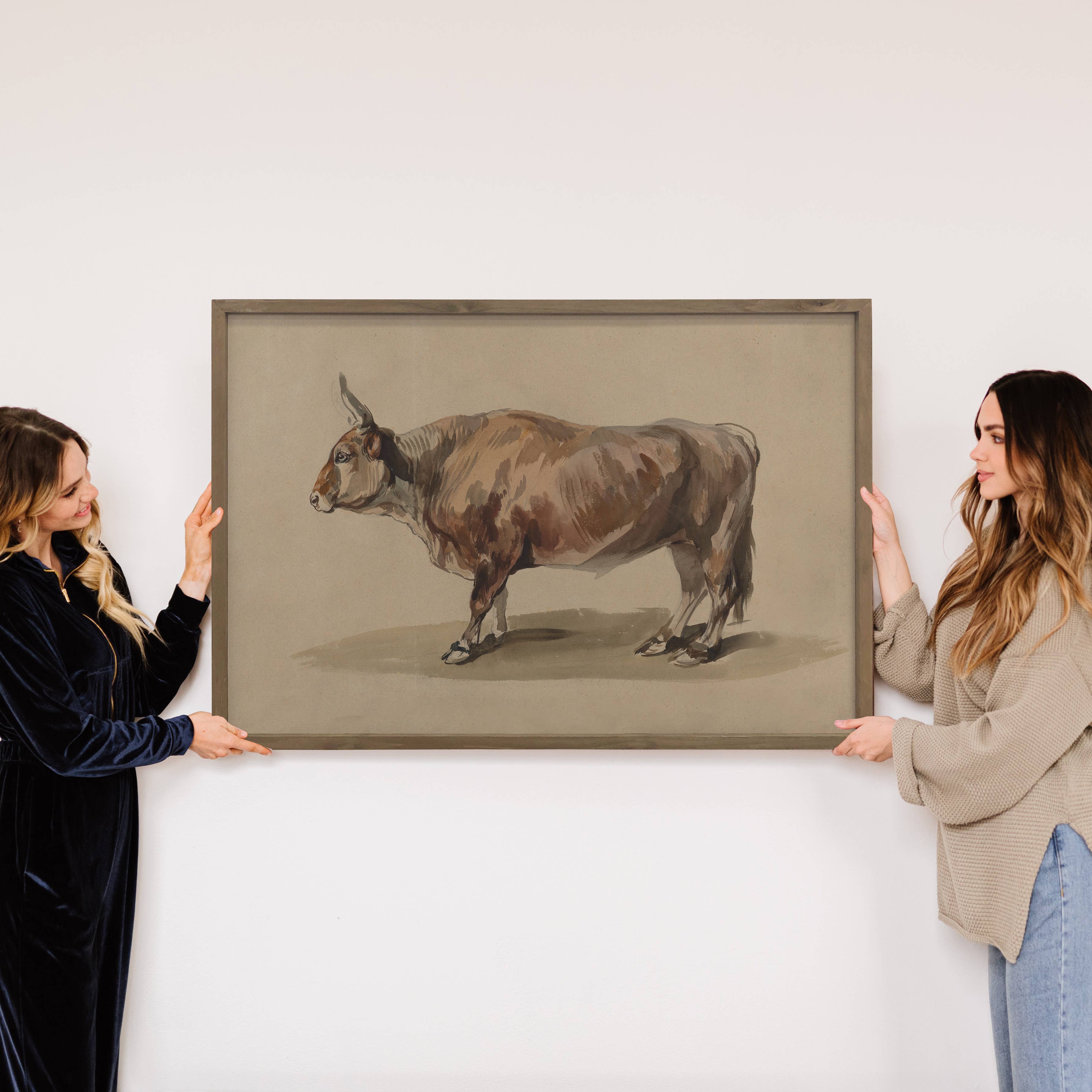 Ox Study Painting - Farm Animal Canvas Art - Wood Framed