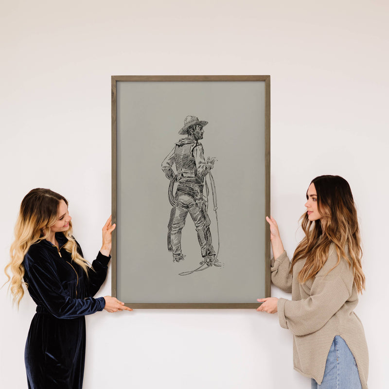 Cowboy Sketch - Cowboy Canvas Art - Wood Framed Decor