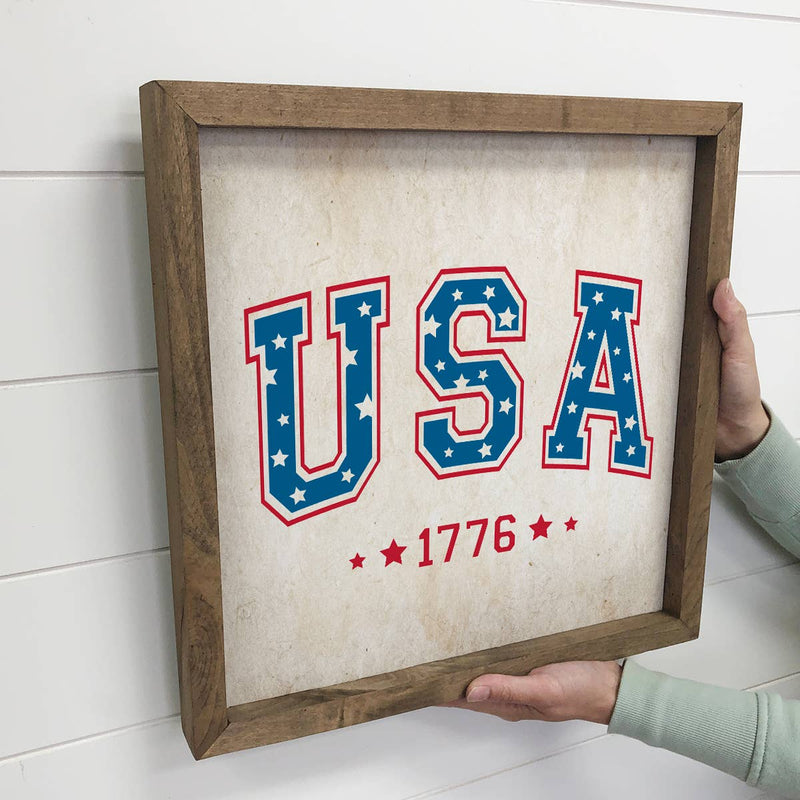 USA 1776 - Vintage USA Sign - Patriotic USA Art with Frame