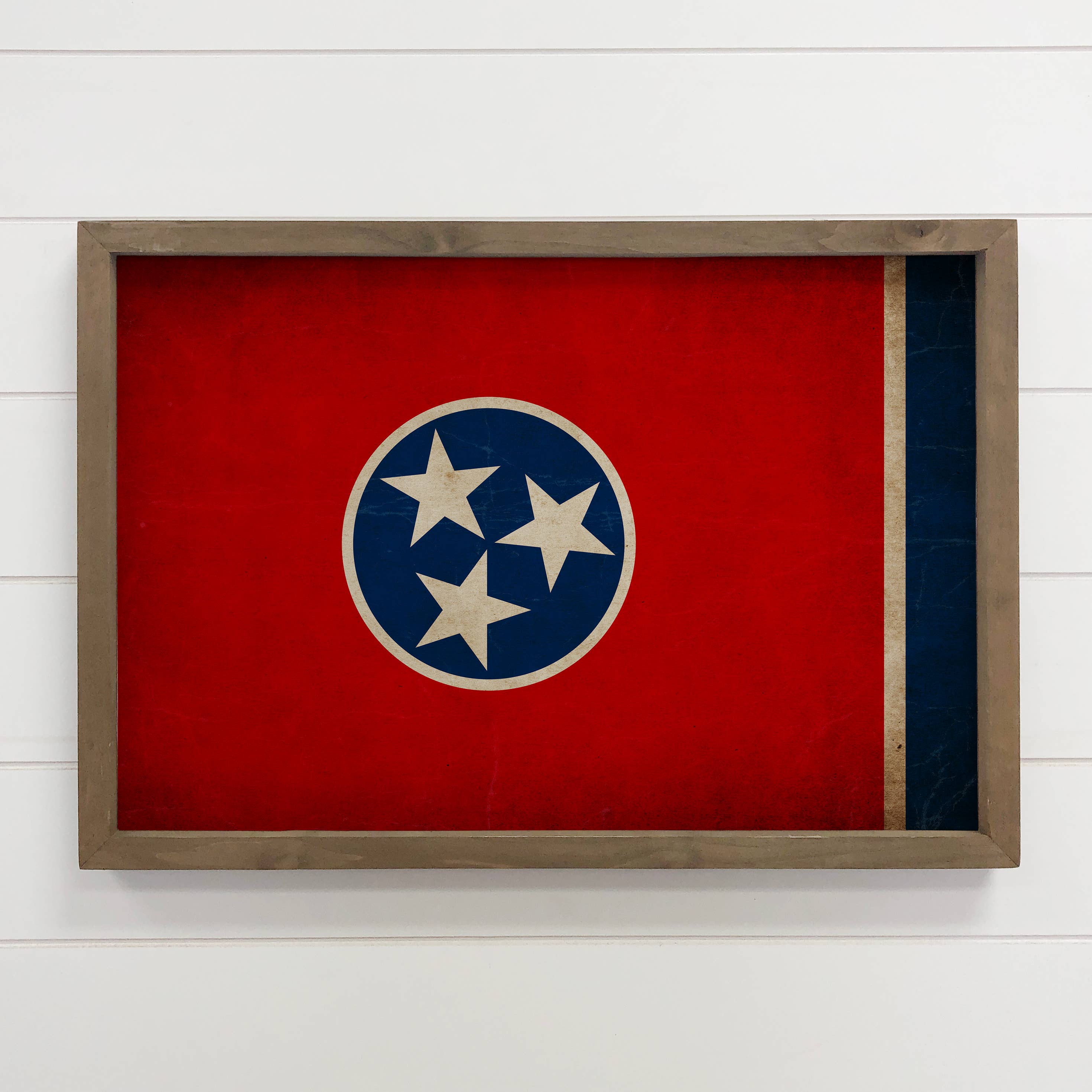 Tennessee Vintage Flag - State Flag Canvas Art - Wood Framed