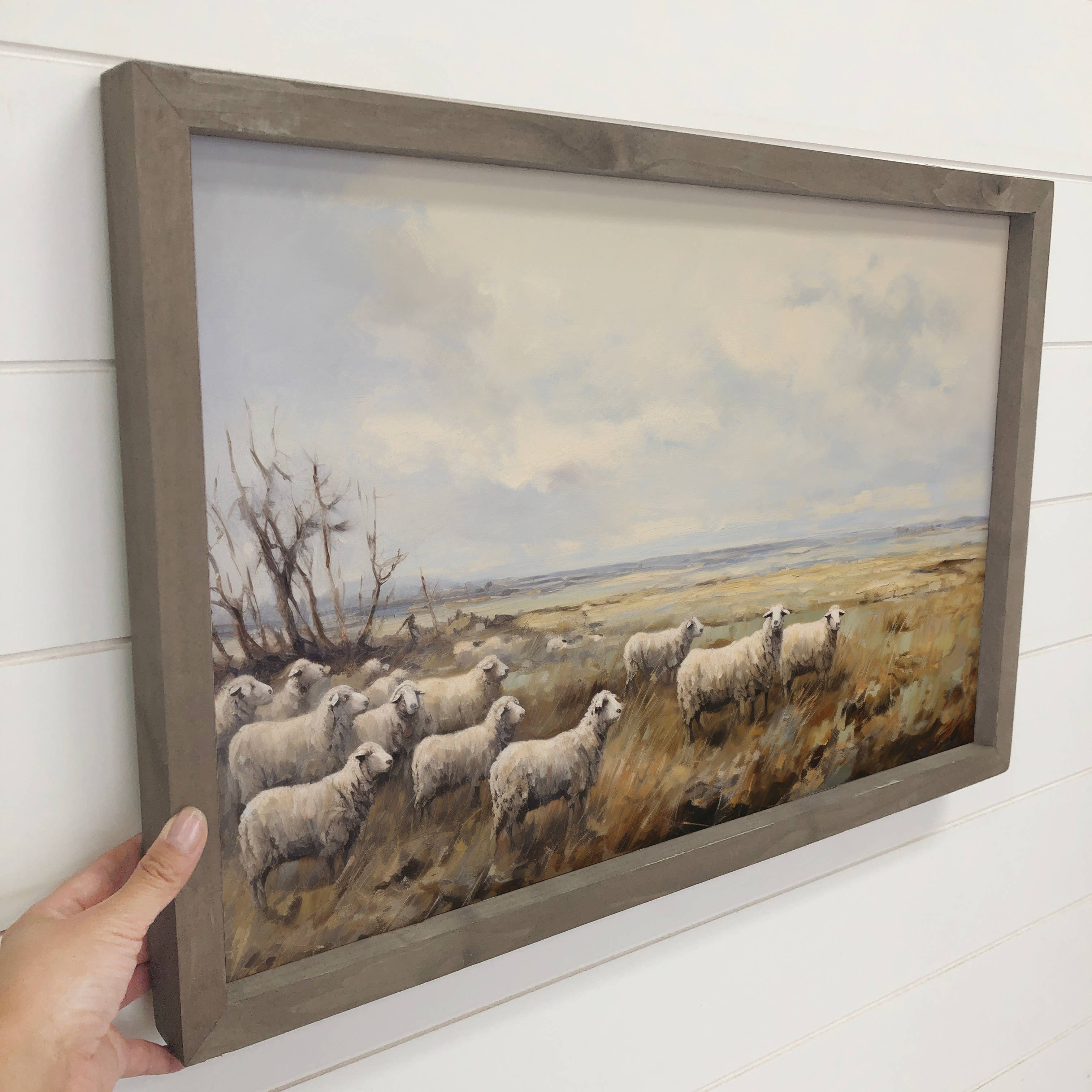 Sheep Field  Painting - Farmhouse Canvas Art - Wood Framed