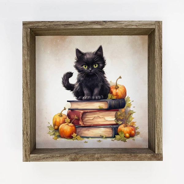 Black Cat Books - Cute Black Kitten Fall Art - Baby Animals