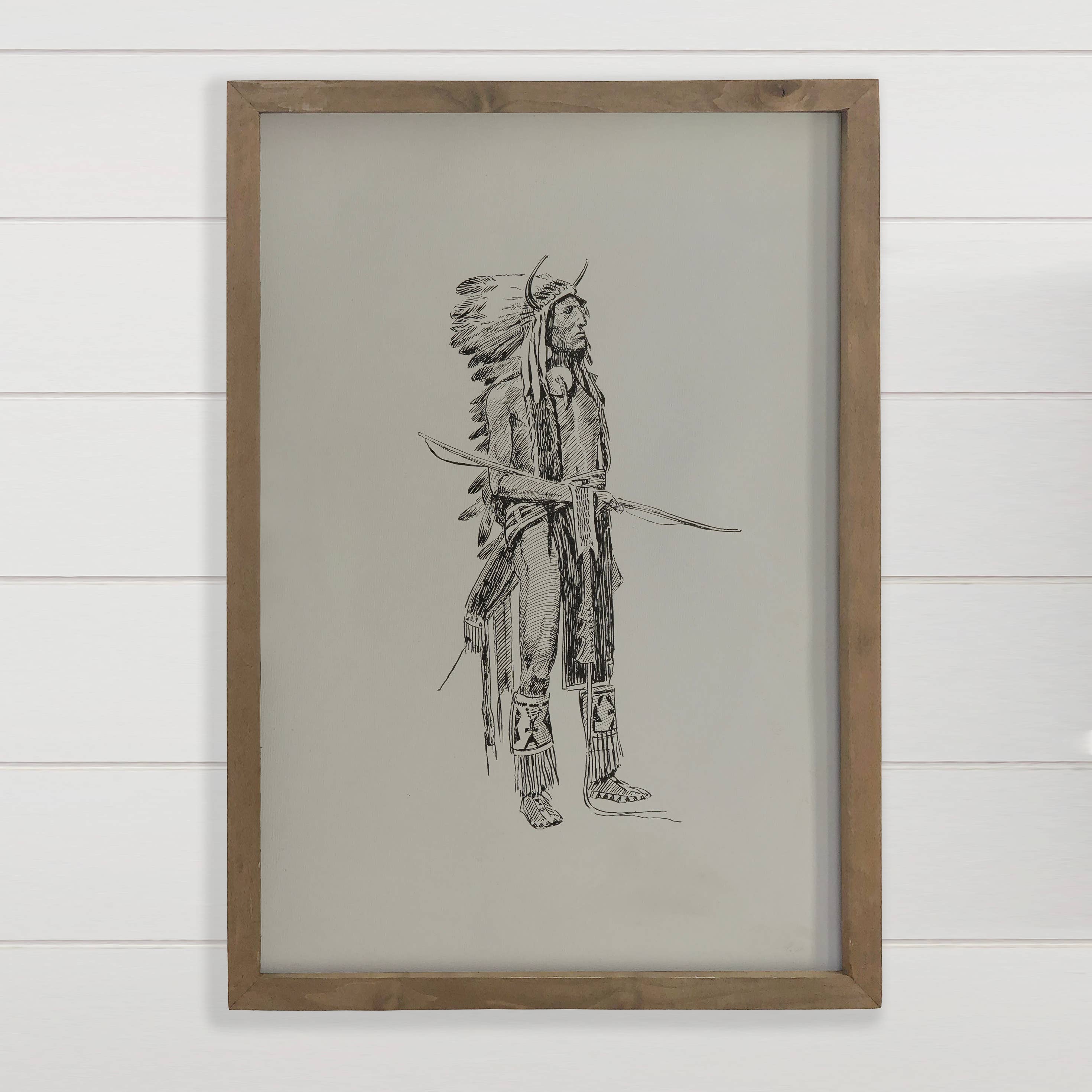 Blackfeet Warrior Sketch - Indian Warrior Canvas Art