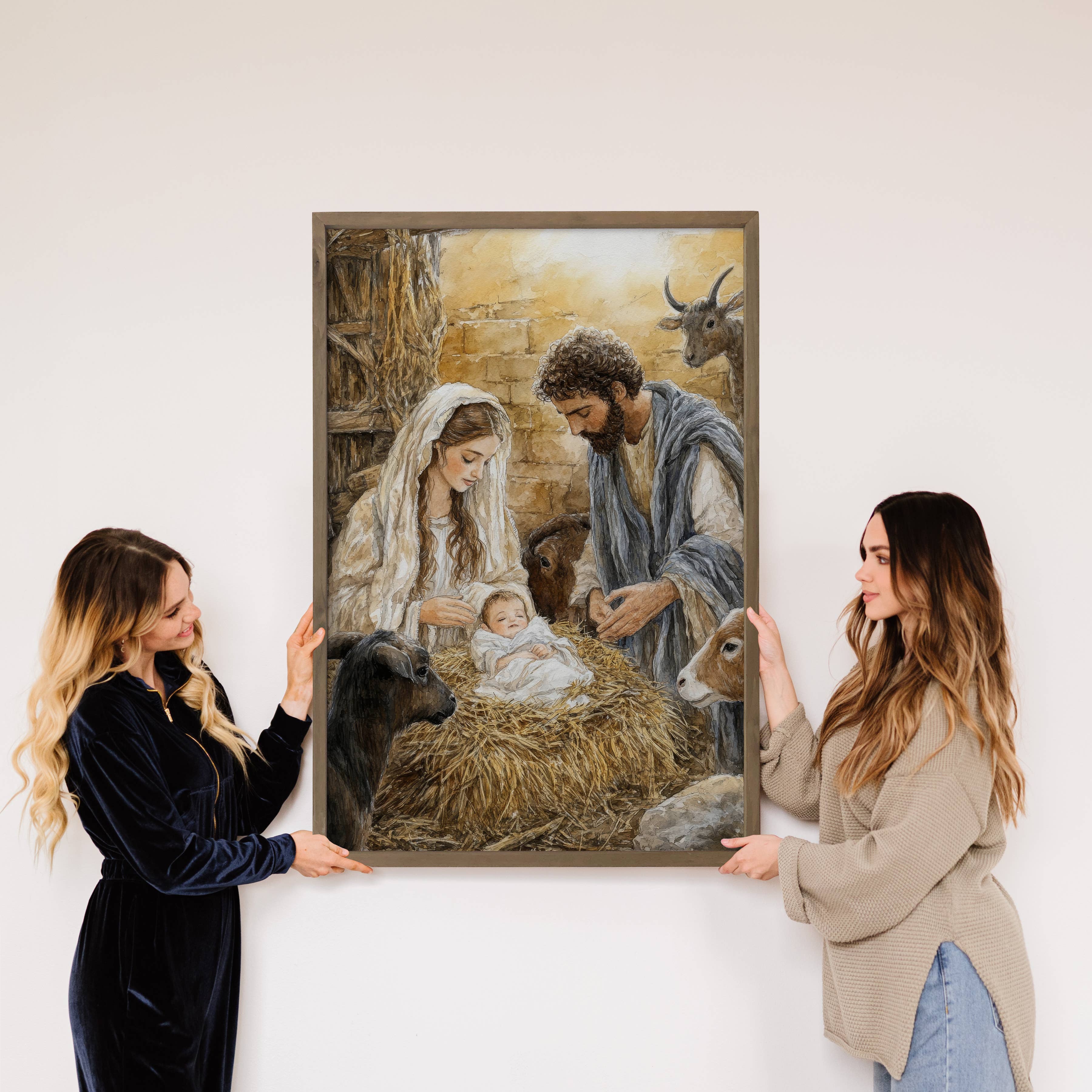 Mary Joseph Jesus Nativity Painting - Christmas Canvas Art