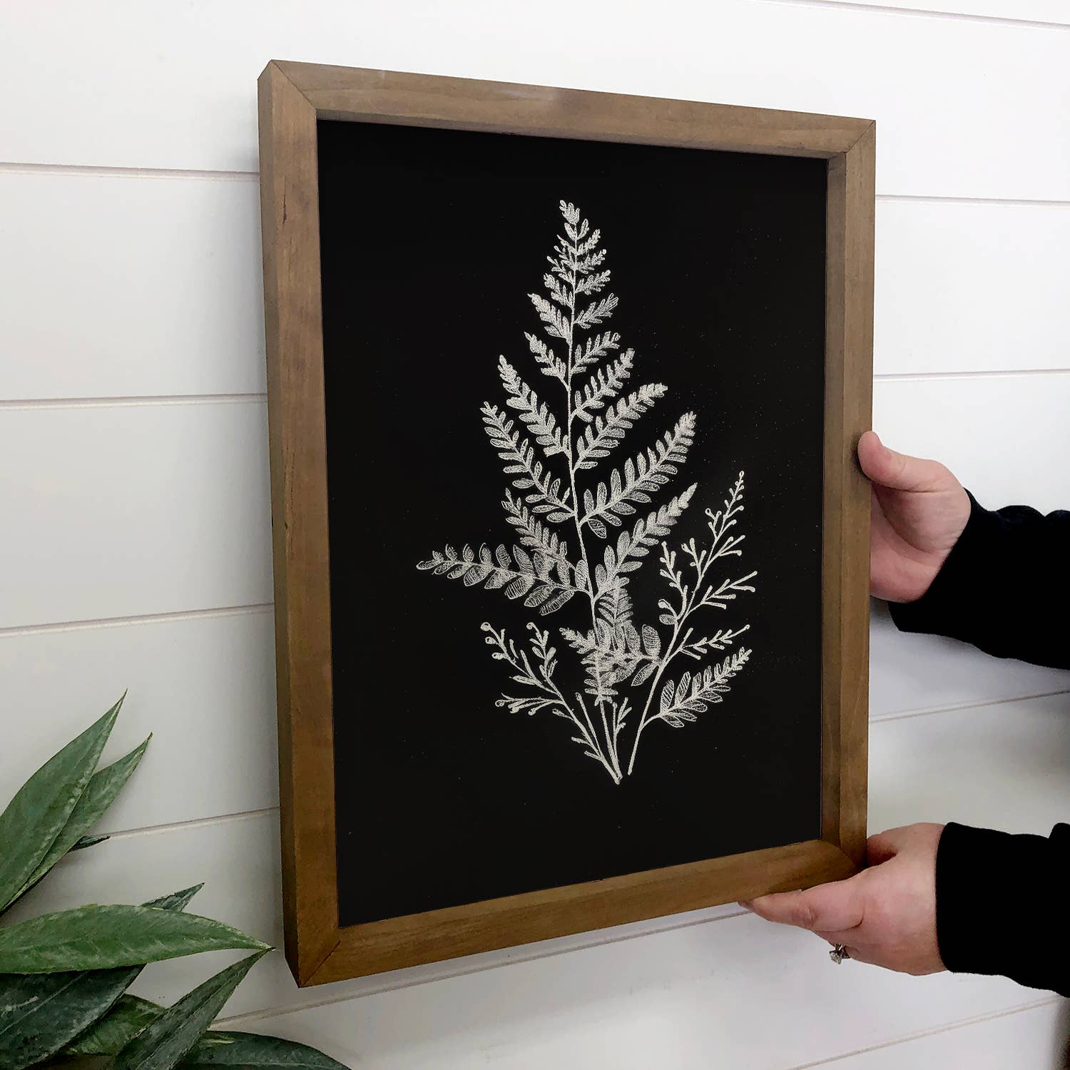 Black Background Leaves Drawing - Simple Nature Canvas Art