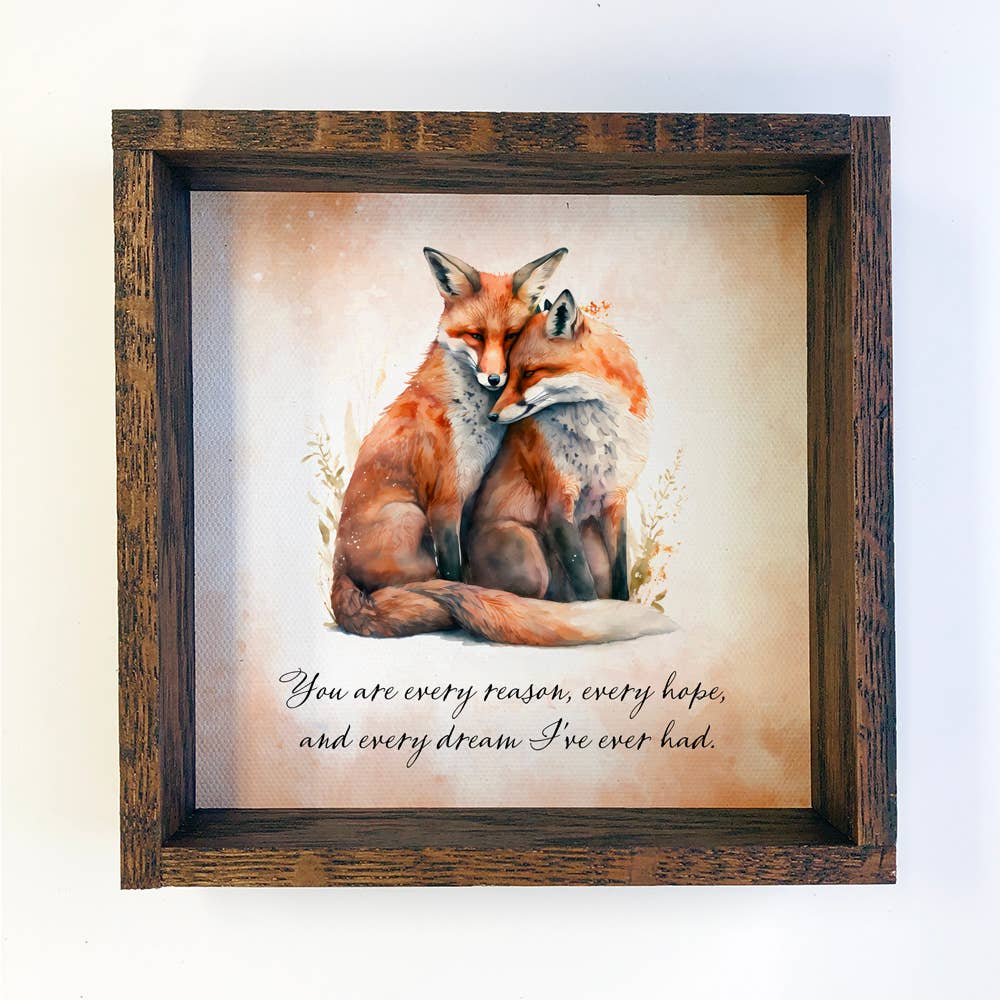 Fox Love - Cute Animal Canvas Art - Wood Framed Wall Art